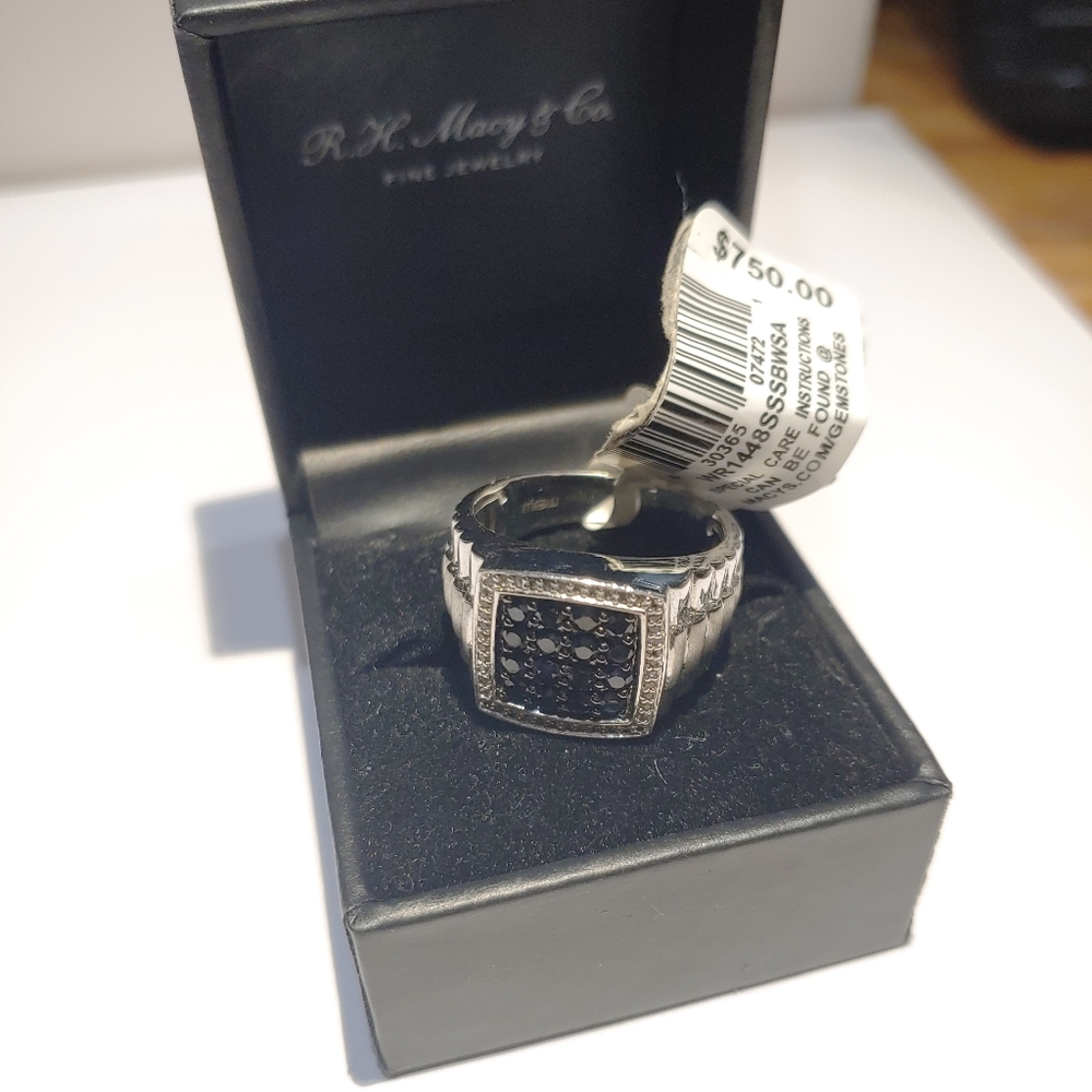 Mens Black Sapphire and White Sapphire Ring